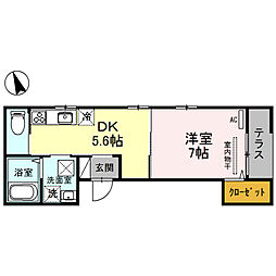 D-room甲子園 1DKの間取図画像