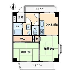 サンパレス21尼崎 2DKの間取図画像