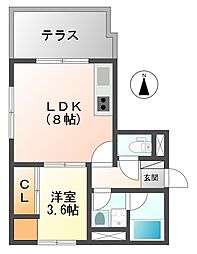 プレジール東難波 1LDKの間取図画像