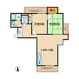 ルー・エーベル常光寺壱番館 2LDKの間取図画像