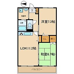 アビタシオンデュプルミエ 2LDKの間取図画像