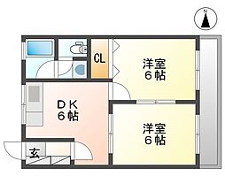 フローレンス武庫之荘1 2DKの間取図画像