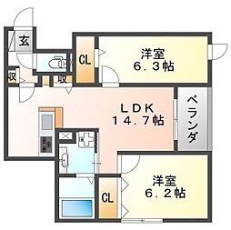 アークコート 2LDKの間取図画像