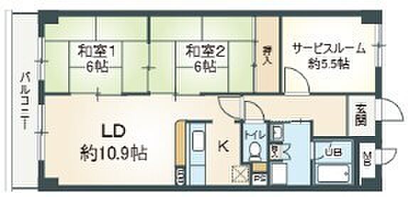 ラフィーネII 202｜兵庫県尼崎市東園田町３丁目(賃貸マンション2SLDK・2階・66.96㎡)の写真 その2