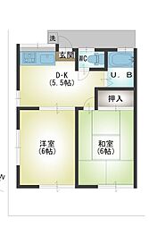 田中コーポ 2DKの間取図画像