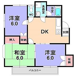 サンモール西原 3DKの間取図画像