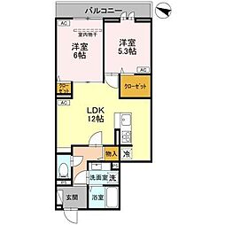 Noble raffiner上小町 2LDKの間取図画像