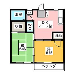 パークサイドB 2DKの間取図画像