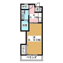 ラヴィッサンヴィー2 1Kの間取図画像