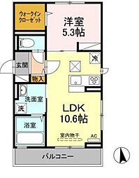 カトレアV 1階1LDKの間取り