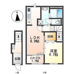 シャイン・ウェスト 1LDKの間取図画像