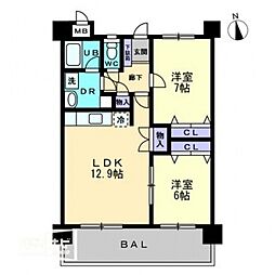 CITYSPIRE東石井 2LDKの間取図画像