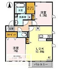 エステート古川北B 2LDKの間取図画像