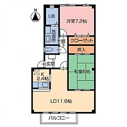 フォブールつばきB 2LDKの間取図画像