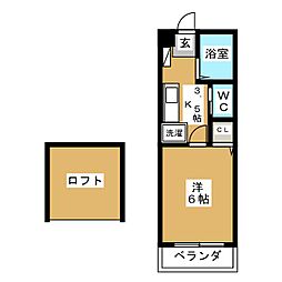 アザレ生麦A棟 1Kの間取図画像