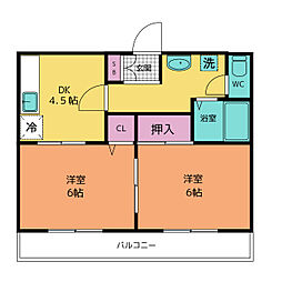 サンガーデン金井B 2DKの間取図画像