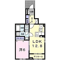プランドール弥勒寺 1階1LDKの間取り