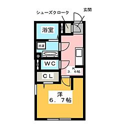 ルネ東海岸2 1Kの間取図画像