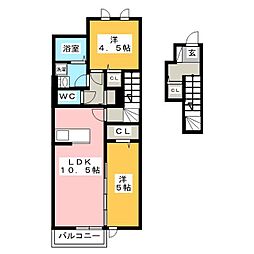 ヴィルヌーブB 2LDKの間取図画像