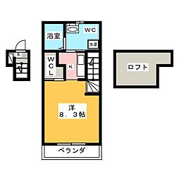 パーシモン 1Kの間取図画像