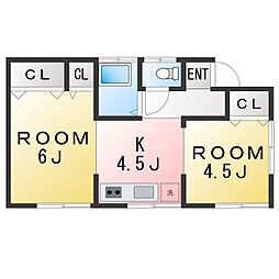 高橋荘 2DKの間取図画像