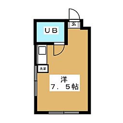 ダイヤモンドハウス 2階ワンルームの間取り