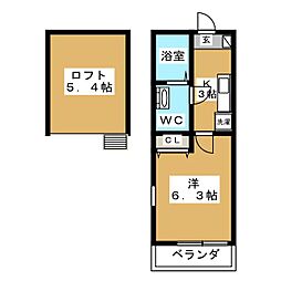 横浜市営地下鉄ブルーライン 港南中央駅 徒歩9分の賃貸アパート 2階1Kの間取り