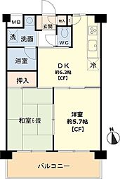 ナコセフォンテーヌ 2階2DKの間取り
