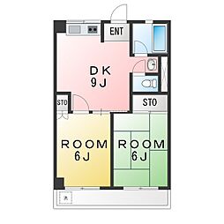 レジデンス大岡 2DKの間取図画像