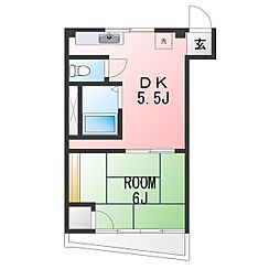 グリーンハイツ若草 1DKの間取図画像