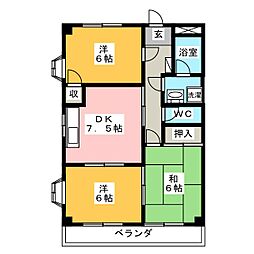 プリベール十日市場 3DKの間取図画像