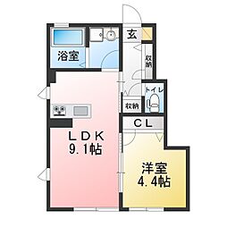 パールグレイス 1LDKの間取図画像