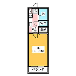 港北ニュータウンパレス 1Kの間取図画像