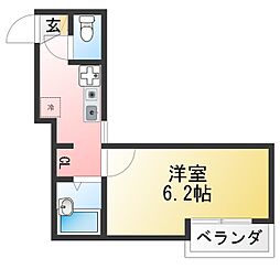 ラッフルズ・プレイス 1Kの間取図画像