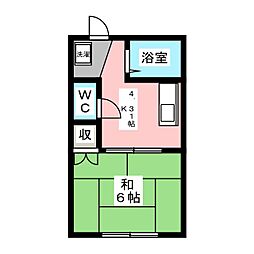 松原タウンハウス 1DKの間取図画像