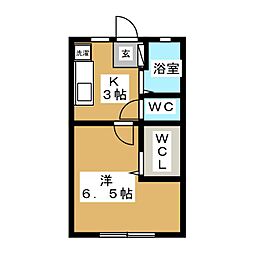 サンシティグリーンハイツC棟 1Kの間取図画像