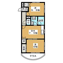 シャルマンドミール桜堂 2DKの間取図画像
