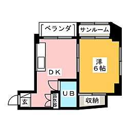 カートビル 1Kの間取図画像