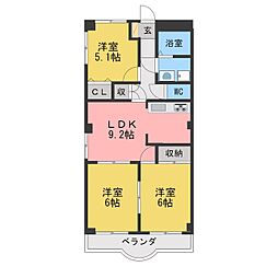 グリーンヒルズ東戸塚 3DKの間取図画像