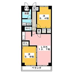 ビューヒルズ東戸塚壱番館 2LDKの間取図画像