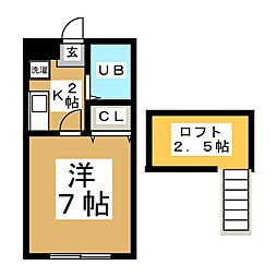 飛翔館 1Kの間取図画像