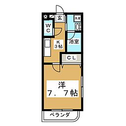 ヴィラボヌール 1Kの間取図画像