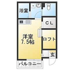 キャビン木町 ワンルームの間取図画像