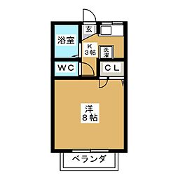 ラ・ソレイユ 1Kの間取図画像