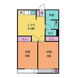 日盛ビル 2LDKの間取図画像