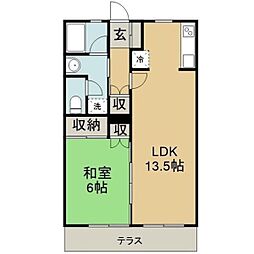 ウエストコーポ1 1LDKの間取図画像