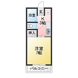 サンレモハイツ上杉A棟 1Kの間取図画像