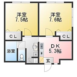 パル滝道 2DKの間取図画像