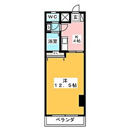 雀屋Ｅ棟 2階1Kの間取り
