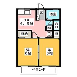 日建ハイツ 2DKの間取図画像